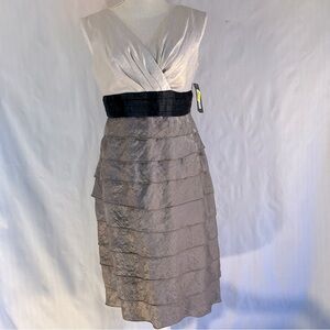 I. N. Studio Sleeveless Cream Brown Shimmer Tiered Ruffle Cocktail Dress 6P 👍